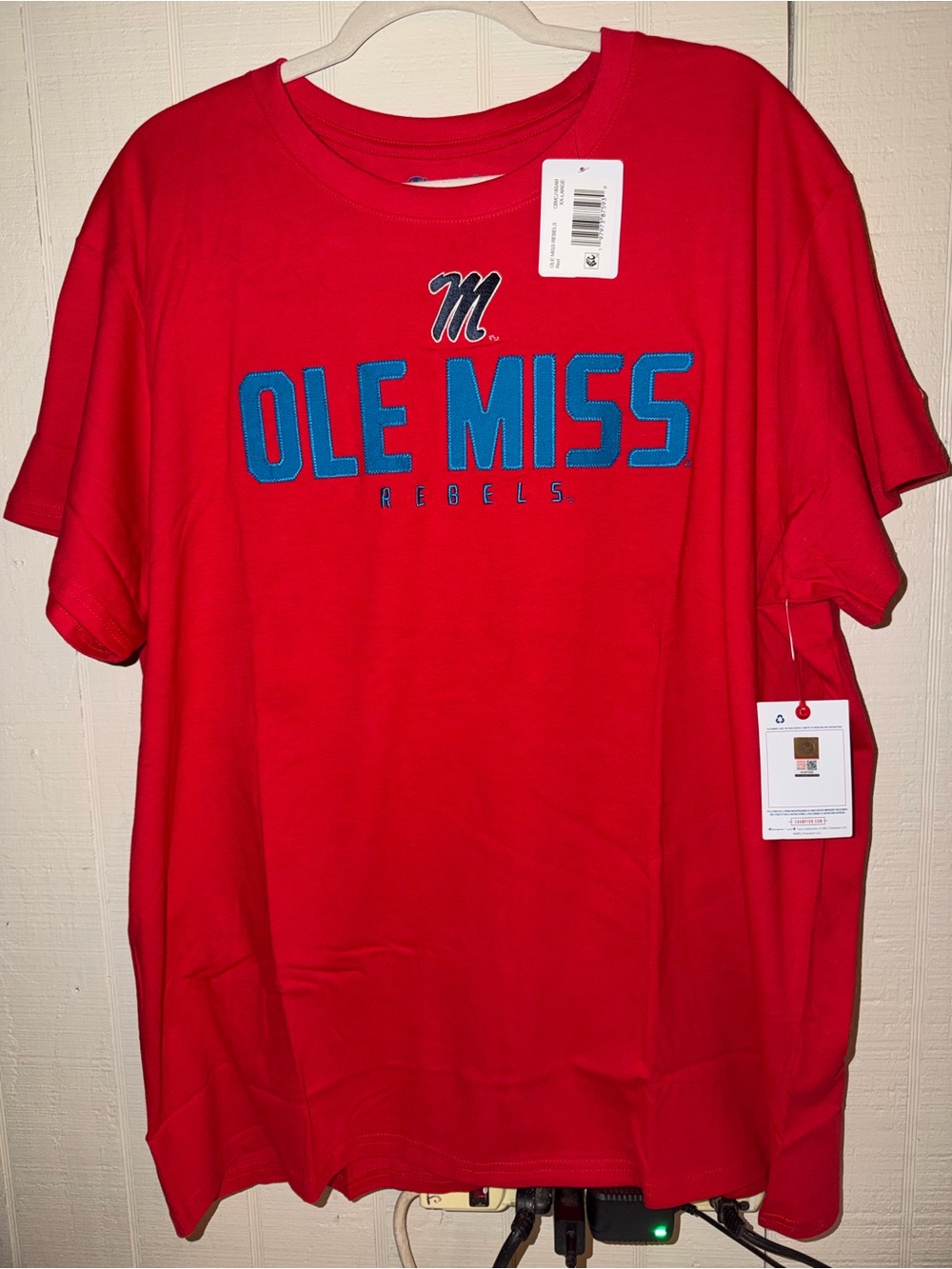 Champion Ole Miss Men’s Embroidered Red Short-Sleeve T-Shirt. S, M, L, XL &XXL